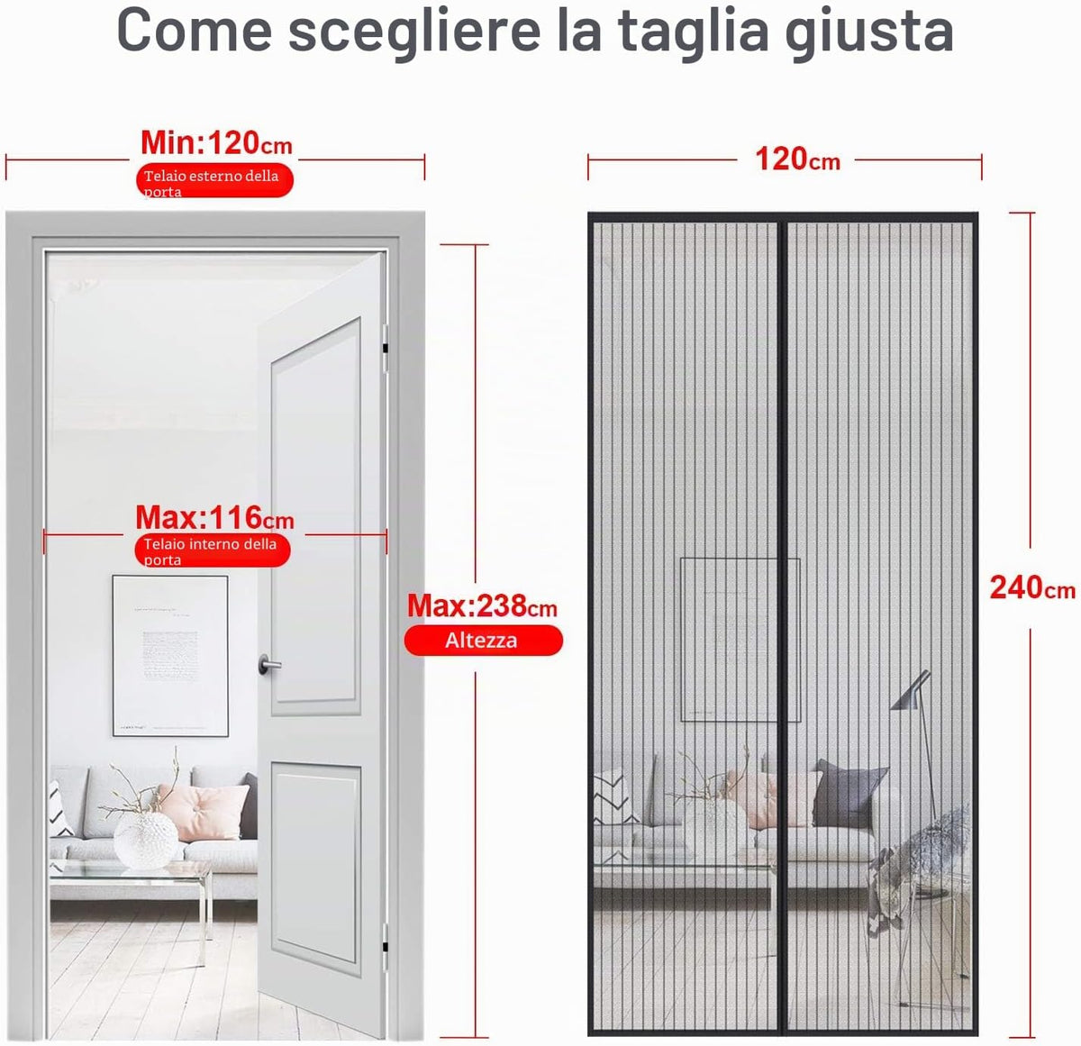 MYCARBON Zanzariera Magnetica 120x240cm Zanzariera Porta Finestra a Calamita Resistente Traspirante Tenda Anti Mosche, Nero