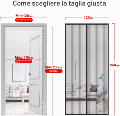 MYCARBON Zanzariera Magnetica 120x240cm Zanzariera Porta Finestra a Calamita Resistente Traspirante Tenda Anti Mosche, Nero